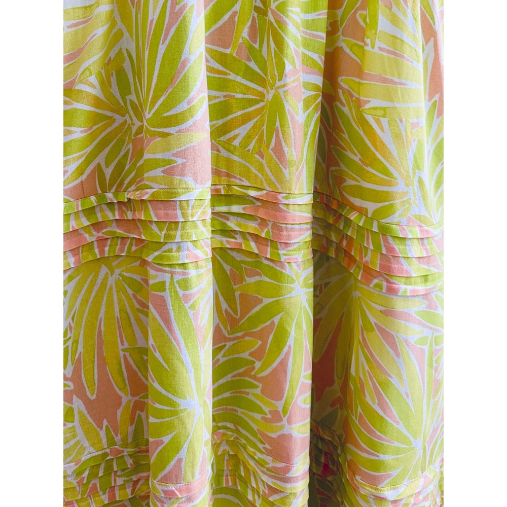 Sigrid Olsen Women Lime Green Peach Tropical Palm Linen Blend Midi Dress Size M - Picture 6 of 8